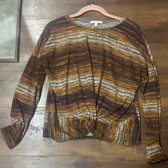Moa Moa Marbled Western Brown and Gold Striped Sweater - Picture 5 of 5